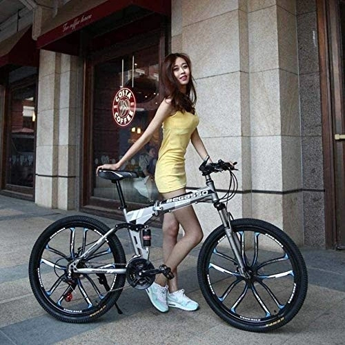 Folding Bike : KRXLL Folding Bike Mountain Bicycle Hard Tail Bike 21 Speed Bicycle Full Suspension MTB Bikes-Grey_26 inches