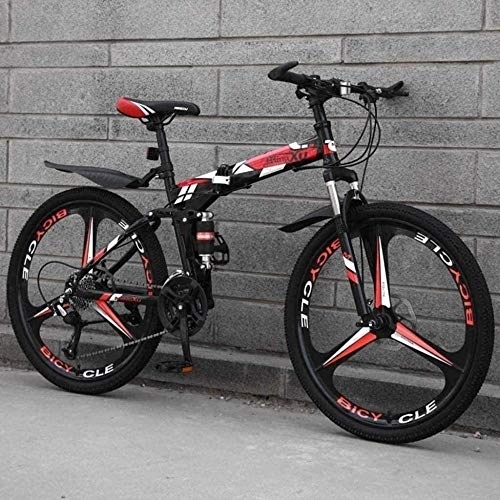 Folding Bike : KRXLL Mountain Bike Double Disc Brake Front and Rear Suspension Fork Anti-Slip Folding Bikes Lightweight Aluminum Frame 24-Speed 26In Wheel