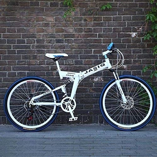 Folding Bike : KRXLL Mountain Bike Folding Bikes 26 Inch Double Disc Brake Full Suspension Anti-Slip Off-Road Variable Speed Racing Bikes For Men And Women-A_24Speed