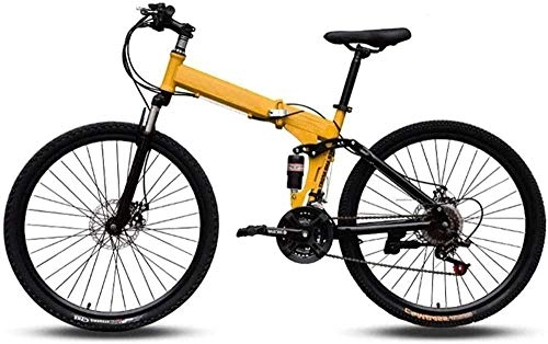 Folding Bike : KRXLL Mountain Bikes Easy To Carry Folding High Carbon Steel Frame Variable Speed Double Shock Absorption Foldable Bicycle-C_21 speed