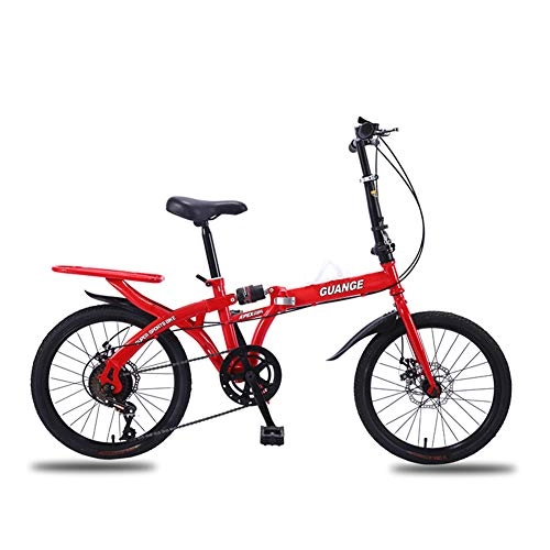 Folding Bike : KT Mall Folding Bicycle 20 Inch Mini Portable Free Installation Bicycle Variable Speed Dual Shock-Absorbing Disc Brake Student Travel Outdoor Leisure, Red, 2