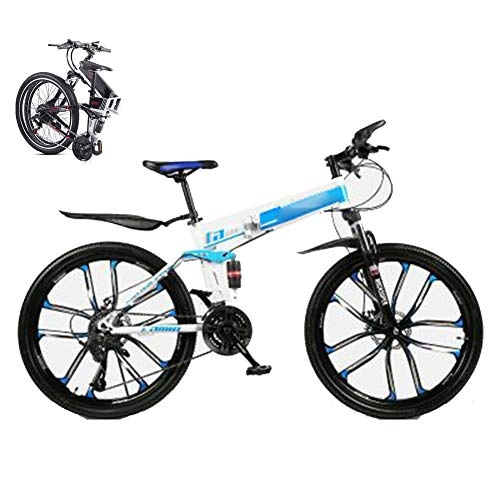 Folding Bike : KuaiKeSport Folding Mountain Trail Bike for Adults Student, 21 Speed Dual Suspension Bicycle MTB for Men Women, 26-Inches Wheels Dual Disc Brake Folding Outroad Bicycles, Fold up Road Bike, Blue