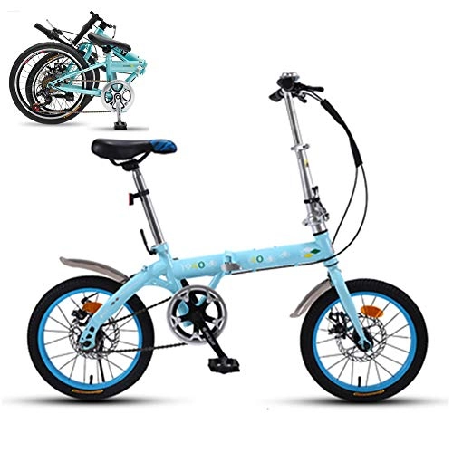 Folding Bike : KuaiKeSport Portable Folding Bike for Adults Student, 16-Inch Mini Portable Superlight Folding Bicycle, Fold up City Bike Women Men Student, Damping Bicycle Urban Commuter Road Bike, Blue