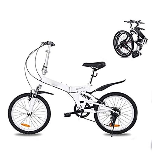 Folding Bike : KuaiKeSport Portable Folding Bike for Adults Student, 20-Inch Folding Bike Lightweight Folding Speed Bicycle, Fold up Bike City Bike Women Men Student, Damping Bicycle, White