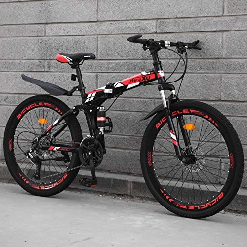 Folding Bike : KUANDARM Folding Mountain Bike, -Speed, -Inch Wheels Outdoor Bicycle, High Carbon Steel Full Suspension Frame Bicycles For Adults Safflower
