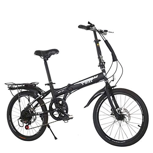 Folding Bike : KUKU 20-Inch 6-Speed Mini Folding Bike, Outdoor Bike for Men And Women, Commuter Bike for Adults, Suitable for Commuting, Shopping And Travel, Black