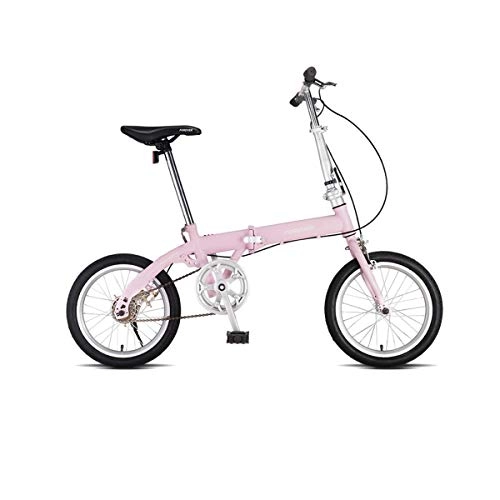 Folding Bike : KUQIQI Folding Bicycle, Adult Men And Women Ultra Light Portable Road Bike, 16 Inch Small Student Bicycle (Color : Pink, Size : 16 inches)
