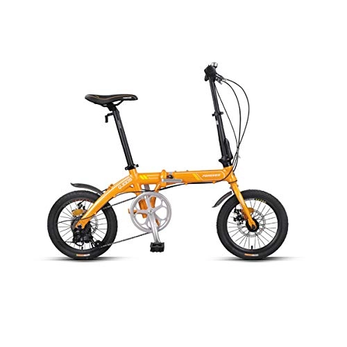 Folding Bike : KUQIQI Folding Bike, Ultra Light Portable Adult And Men, 16 Inches-7 Speed, Aluminum Alloy, Small Mini Bike, Family Or Outdoor Leisure (Color : Orange, Size : 16 inches)