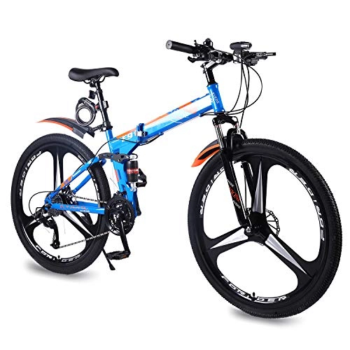 Folding Bike : KVIONE E9 Mountain Bike 27 Speed Mountain Bike for Men and Women foldable bicycle 29 Inches MTB Mountain Bicycle High-carbon Steel with 27-speed Disc Brake Folding Bike (Blue)