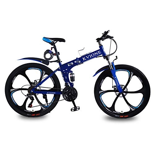 Folding Bike : KVIONE E9 Mountain Bike blue 26 Inches Mountain Bicycle Men Foldable Bicycle 21 Speed MTB 26 Inches Wheels High-carbon Frame with Disc Brake (Blue)