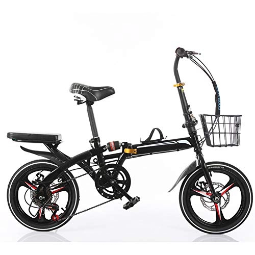 Folding Bike : KXDLR 16-Inch 6-Speed Folding Bike, Ultra-Light High Carbon Steel Frame Foldable Bicycle with Double Disc Brake for Commuter Men And Women Students, Black