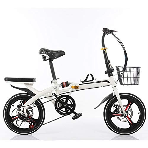 Folding Bike : KXDLR 16-Inch 6-Speed Folding Bike, Ultra-Light High Carbon Steel Frame Foldable Bicycle with Double Disc Brake for Commuter Men And Women Students, White