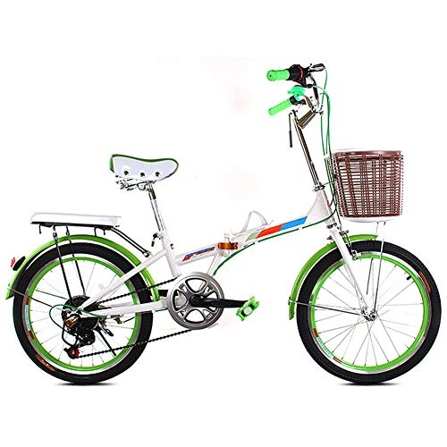 Folding Bike : KXDLR 20-Inch Folding Bike, Great for Urban Riding And Commuting, Featuring Low Step-Through Steel Frame, 6-Speed Drivetrain, Rear Fenders, Green