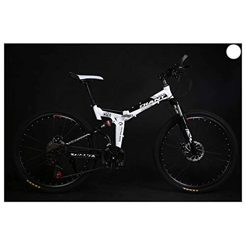 Folding Bike : KXDLR 26" Bicycles Full Suspension Mountain Bike, 21-30 Speeds High-Carbon Steel Frame Shock Absorption, White, 30 Speed