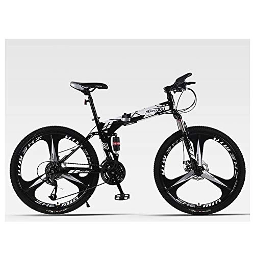 Folding Bike : KXDLR 26" Folding Mountain Bike 27 Speed Dual Suspension Bicycle Dual Disc Brake Bike, Black