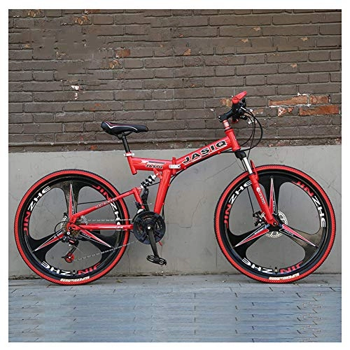 Folding Bike : KXDLR 26 Inch Mountain Bike Variable 27 Speed Bicycle Double Shock Absorption Sports Car Off-Road Racing Adult High Carbon Steel Folding Frame, Red
