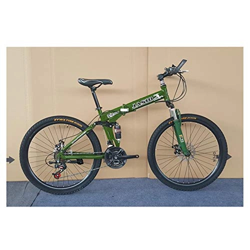 Folding Bike : KXDLR 26 Inch Mountain Bike with Dual Suspension / Disc Brake, 27 Speeds Folding Bicycle with High-Carbon Steel Frame, Green