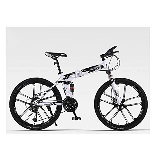 Folding Bike : KXDLR 26" Wheel Mens Adults Boys Dual Suspension Mountain Bike 24 Speed High-Carbon Steel Frame, White