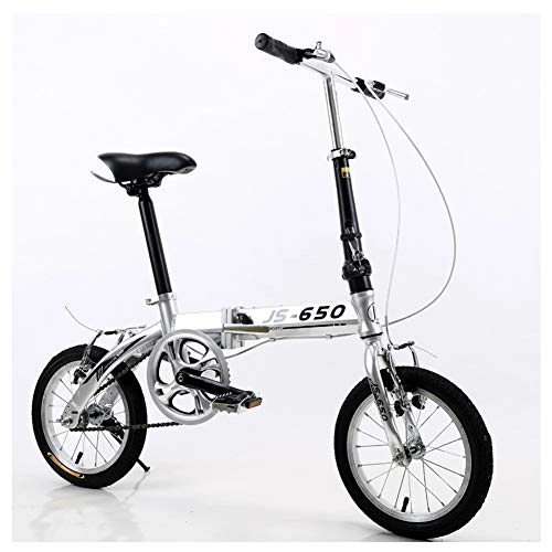 Folding Bike : KXDLR Folding Bicycle, Great for City Riding, Lightweight Aluminum Frame, Front And Rear Fenders And V-Style Brakes14-Inch Wheels, Silver