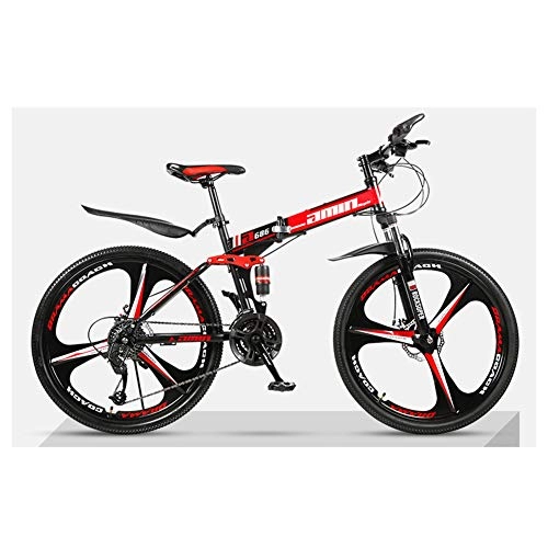 Folding Bike : KXDLR Folding Bike 27 Speed Mountain Bike 26 Inches 3-Spoke Wheels Dual Suspension Dual Disc Brake Folding Bicycle, Black