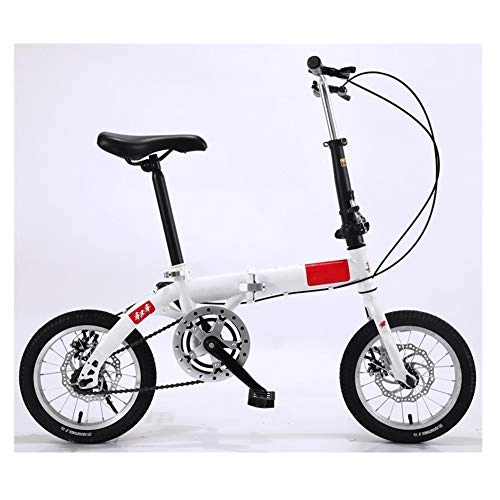 Folding Bike : KXDLR Folding Bike, Lightweight Aluminum Frame, 14" Foldable Compact Bicycle with Double Disc Brake And Wear-Resistant Tire for Adults, White
