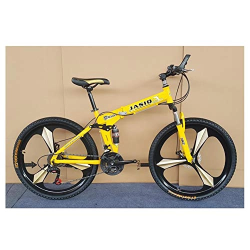 Folding Bike : KXDLR Mountain Bike, Folding Bike, 26" Inch 3-Spoke Wheels High-Carbon Steel Frame, 27 Speed Dual Suspension Folding Bike with Disc Brake, Yellow
