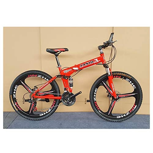 Folding Bike : KXDLR Mountain Bike, Mountain Folding Bike Men's Dual Suspension Mountain Bike 26 Inch 24 Speed Double Disc Brake, Red