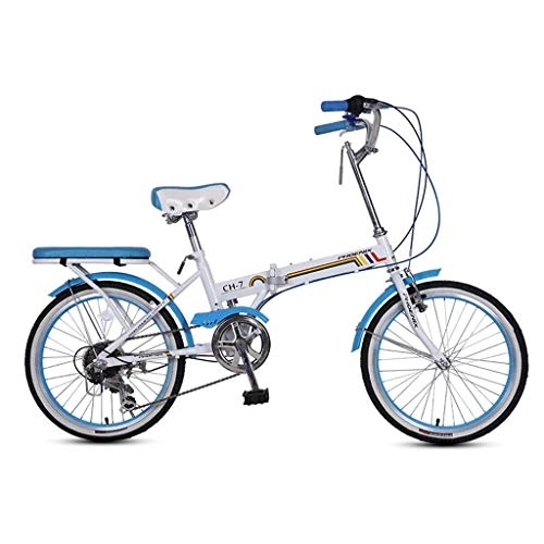 Folding Bike : L.BAN Bicycle Folding Bicycle Unisex 16 Inch Small Wheel Bicycle Portable 7 Speed Bicycle (Color : BLUE, Size : 150 * 30 * 65CM)