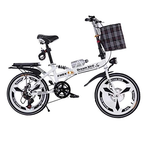 Folding Bike : L.BAN Bicycle Folding Shifting Disc Brakes 20 Inch Shock Absorption Unisex Ultralight Portable Folding Bicycle (Color : WHITE, Size : 150 * 35 * 100CM)