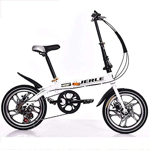Folding Bike : L.HPT 14 / 16 Inch Folding Speed Bicycle - Folding Bicycle Speed Adult Male Girl Mountain Bike Single Speed Car Speed Car, Black, 16inches (Color : White, Size : 16inches)