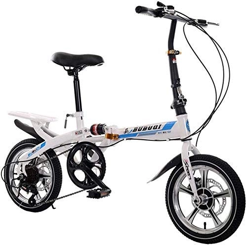 Folding Bike : L.HPT 14 Inch 16 Folding Speed Bicycle One Wheel Folding Bicycle Student Car Adult Bicycle Speed Disc Brakes Men And Women, Red, 14inches (Color : Blue, Size : 14inches)