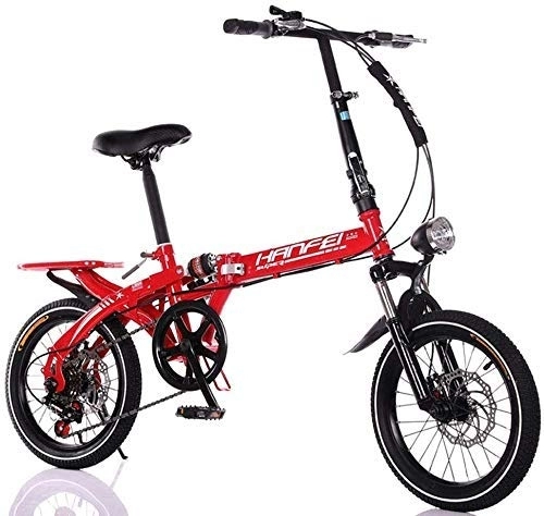 Folding Bike : L.HPT 16 Inch 20 Inch Folding Speed Mountain Bike - Adult Car Student Folding Car Men And Women Folding Speed Bicycle Damping Bicycle, Black, 20inches (Color : Red, Size : 16inches)
