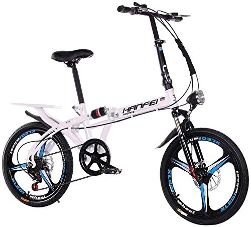 Folding Bike : L.HPT 16 Inch 20 Inch Folding Speed Mountain Bike - Adult Car Student Folding Car Men And Women Folding Speed Bicycle Damping Bicycle, Black, 20inches (Color : White, Size : 16inches)