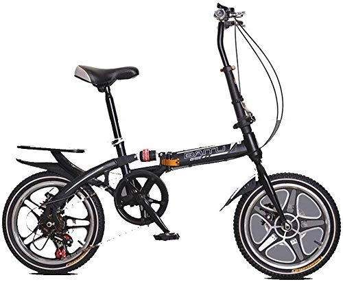 Folding Bike : L.HPT 16-Inch Folding Bicycle Shifting Folding Bicycle-One Wheel Double Disc Brake Travel Bicycle Men And Women Collapsible Student Car, Blue (Color : Black)