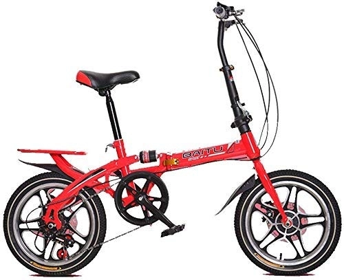 Folding Bike : L.HPT 16-Inch Folding Bicycle Shifting Folding Bicycle-One Wheel Double Disc Brake Travel Bicycle Men And Women Collapsible Student Car, Blue (Color : Red)