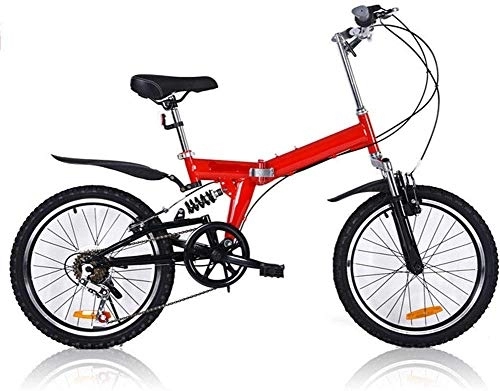 Folding Bike : L.HPT 20 Inch Folding Bicycle Shifting - Male And Female Bicycles - Adult Children Students Folding Shock Mountain Bike, White (Color : Red)