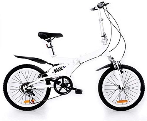 Folding Bike : L.HPT 20 Inch Folding Bicycle Shifting - Male And Female Bicycles - Adult Children Students High Carbon Steel Damping Mountain Bike, Yellow (Color : White)