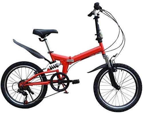 Folding Bike : L.HPT 20 Inch Folding Bicycle Shifting - Male And Female Bicycles - Adult Children Students High Carbon Steel Front And Rear Shock Absorber Mountain Bike, Yellow (Color : Red)