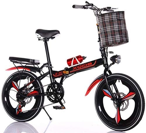 Folding Bike : L.HPT 20 Inch Folding Bicycle Shifting - Men And Women Shock Absorber Bicycle - Adult Children Student Bicycle Road Bike, Black (Color : Red)
