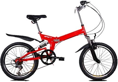 Folding Bike : L.HPT 20 Inch Folding Speed Bicycle - Men And Women 6 Speed Folding Bike - Adult Students Portable Lightweight Bicycle Folding Bike, White (Color : Red)