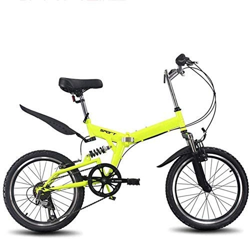 Folding Bike : L.HPT 20 Inch Folding Speed Bicycle - Men And Women 6 Speed Folding Bike - Adult Students Portable Lightweight Bicycle Folding Bike, White (Color : Yellow)
