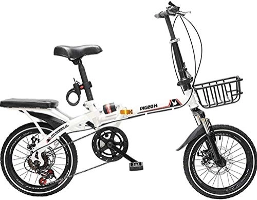 Folding Bike : L.HPT 20 Inch Men And Women Folding Bicycle - Variable Speed Mountain Bike Adult Off-Road Speed Male And Female Students Fast Bicycle, Black, 16inches (Color : White, Size : 20inches)