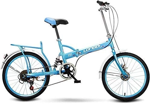 Folding Bike : L.HPT Foldable Men And Women Folding Bike -20 Inch Adult Men And Women Portable Commuter Shift Bicycle Gift Car Activity Car, Red (Color : Blue)