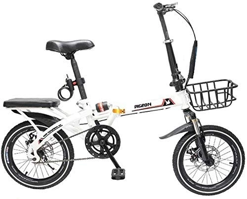 Folding Bike : L.HPT Foldable Men And Women Folding Bike - Mountain Bike Adult Double Shock Off-Road Off-Road Male And Female Students Fast Cycling, Black, 20inches (Color : White, Size : 16inches)