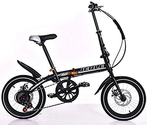 Folding Bike : L.HPT Folding Bicycle-Folding Car 14 Inch 16 Inch Disc Brake Speed Bicycle Adult Children Bicycle Student Bicycle, White, 14inchshift (Color : Black, Size : 16inchsinglespeed)