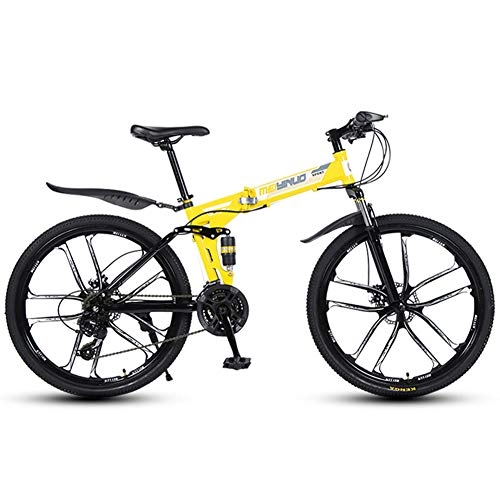 Folding Bike : L-SLWI Adult-Bcycles Mountain Bike Variable Speed Folding Student Bike Adult 26-Inch Bicycle Mountain Bike, 27-Speed, 10-Spoke Tires, Yellow