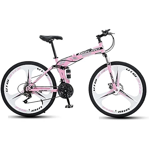 Folding Bike : L&WB Mountain bike Man Woman Foldable Bicycle For Adults Portable Bicycles Trekking 21 / 24 / 27 Speed ​​Double Disc Brake Precise Exchange Complete 26, Pink, 26 inch 24 speed