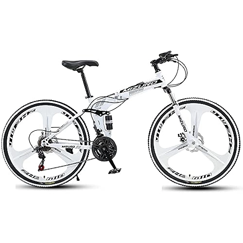 Folding Bike : L&WB Mountain bike Man Woman Foldable Bicycle For Adults Portable Bicycles Trekking 21 / 24 / 27 Speed ​​Double Disc Brake Precise Exchange Complete 26, White, 26 inch 27 speed