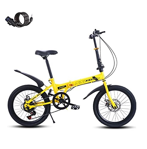 Folding Bike : Ladies bicycle 20-inch folding bicycle 6-speed mountain bike installation-free high-carbon steel double disc brakes for student unisex city bicycles (free locks)(Color:yellow, Size:Air transport)