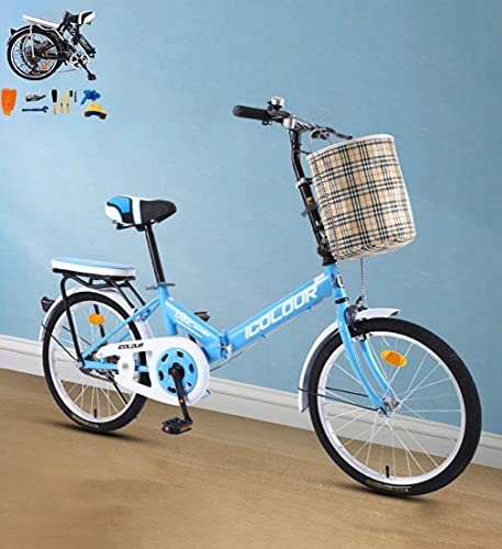 Folding Bike : Ladies bicycles Folding bikes 20' bicycle 6 speed cleaning tool 9pcs city bike comfortable single speed with basket + shelf portable light bicycle unisex(Color:blue, Size:20''6 speed)